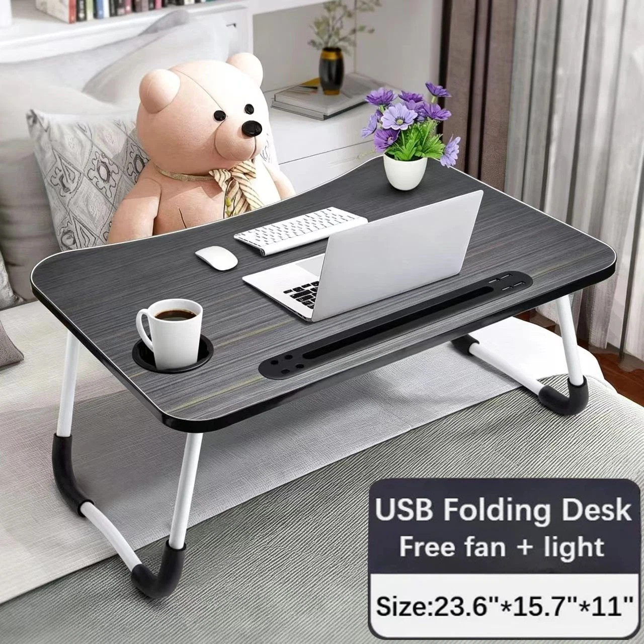 Adjustable Laptop Tray Lap Desk Stand Foldable Bed Table Notebooks Tray Cup Slot