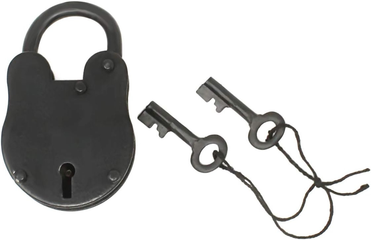 Antique Solid Iron Lock with Skeleton Keys - Pirate Treasure Lock (3")