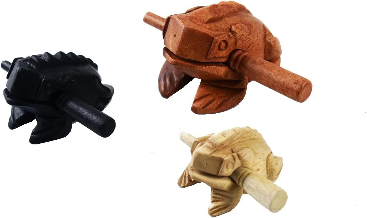Guiros Percussion Instruments Wooden Frog 3 Piece Set of 4 Inch, 3 Inch, 2.75 In
