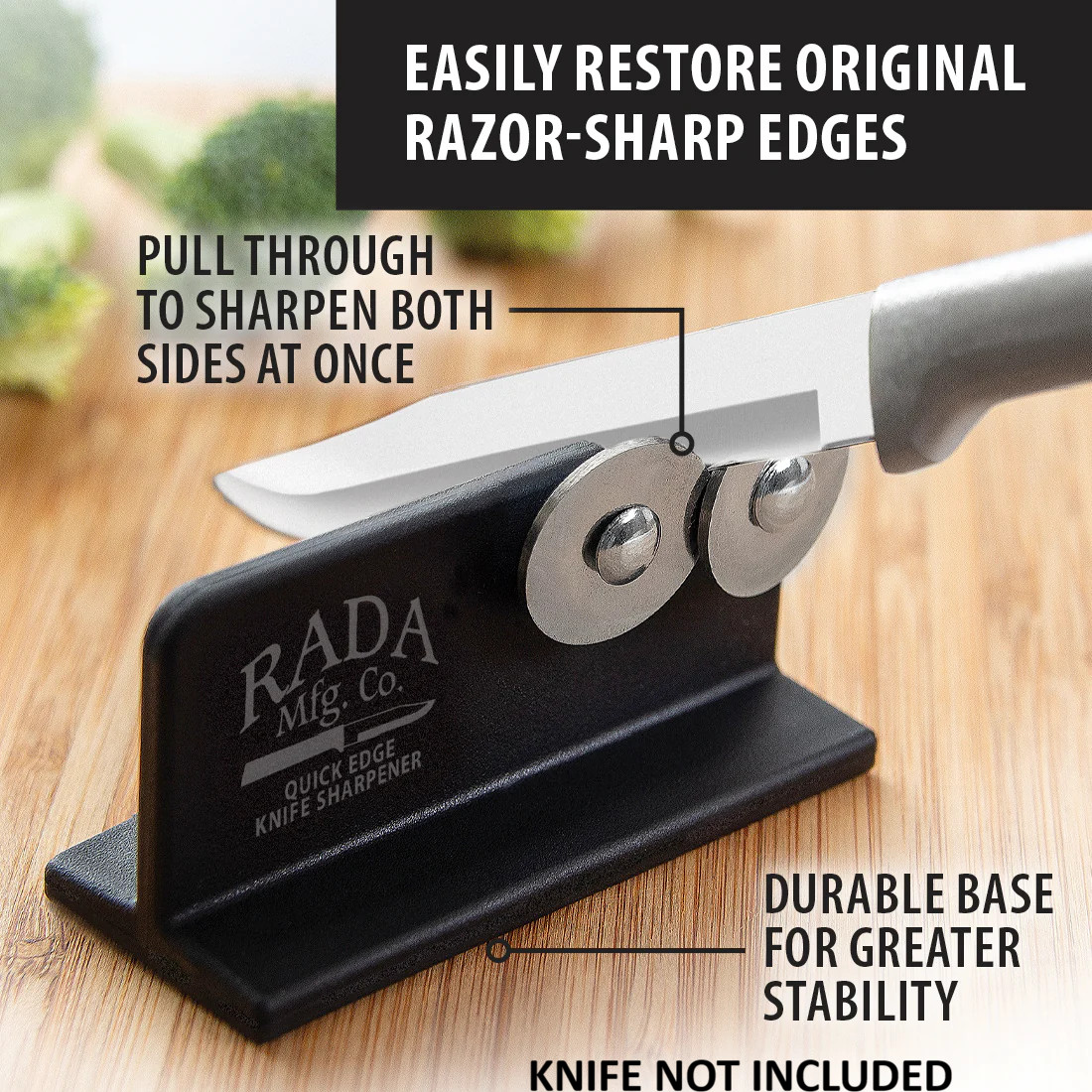 Rada Cutlery Quick Edge Knife Sharpener High-Carbon Stainless Wheels Black Resin