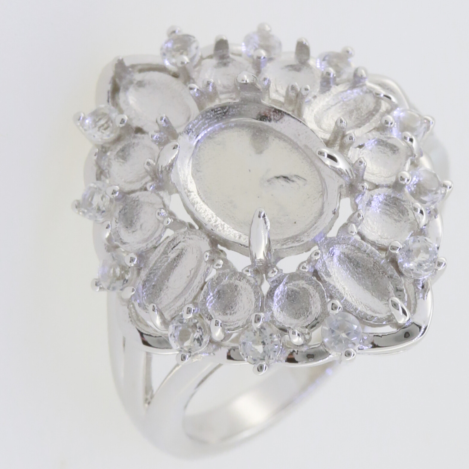 Sterling Silver Semi Mount Ring Setting Cab Oval OV 9X7mm OV 5x3mm RD