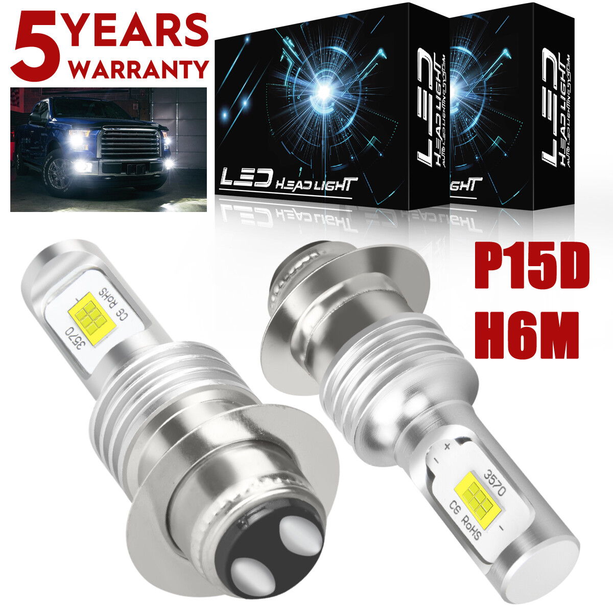 2x For Suzuki King Quad LTF4WDX LTF300F LTA700X 100W H6M P15D LED Headlight Bulb