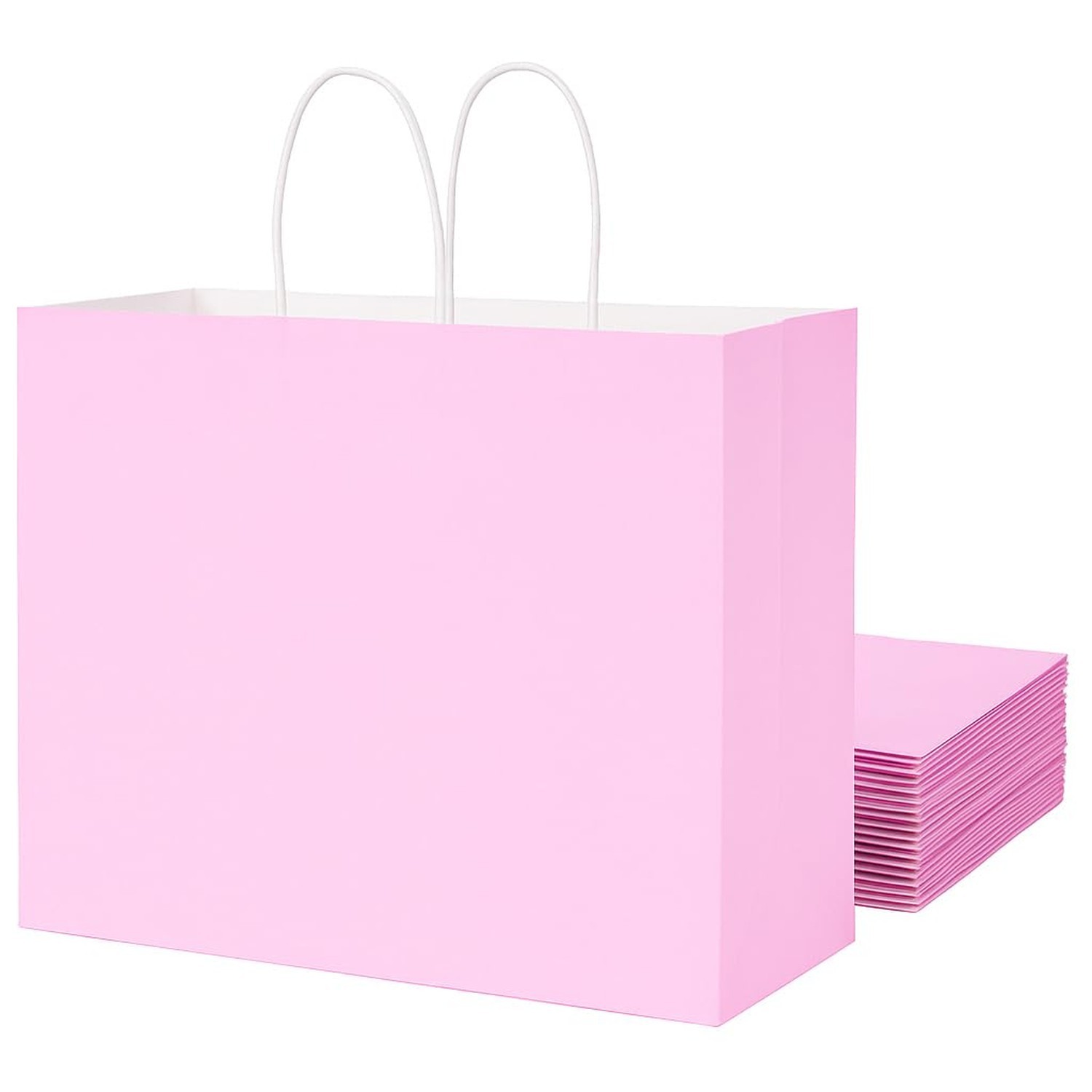 SUNCOLOR Paper Gift Bags with Handles, Pink, 13x10x5.5 Inch, Large Size, 25 P...