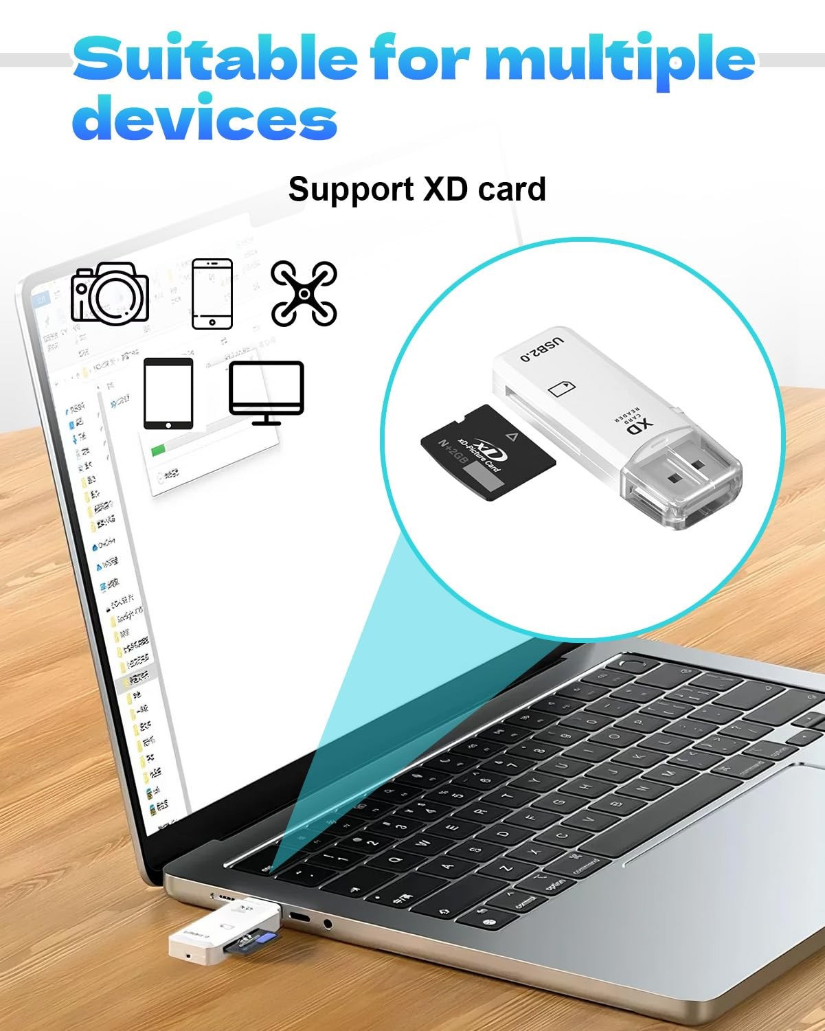USB2.0 128GB XD Memory Card Reader Picture Adapter 1PC White, white