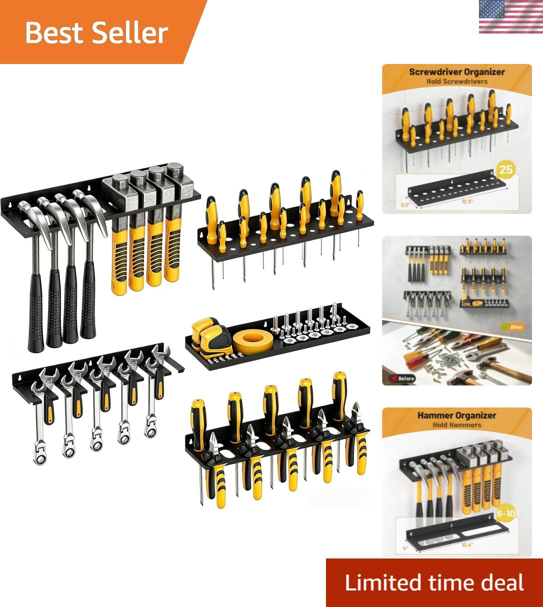 5 Pcs Tool Organizers Wall Mount, Heavy Duty Metal Screwdriver Organizer, Pli...