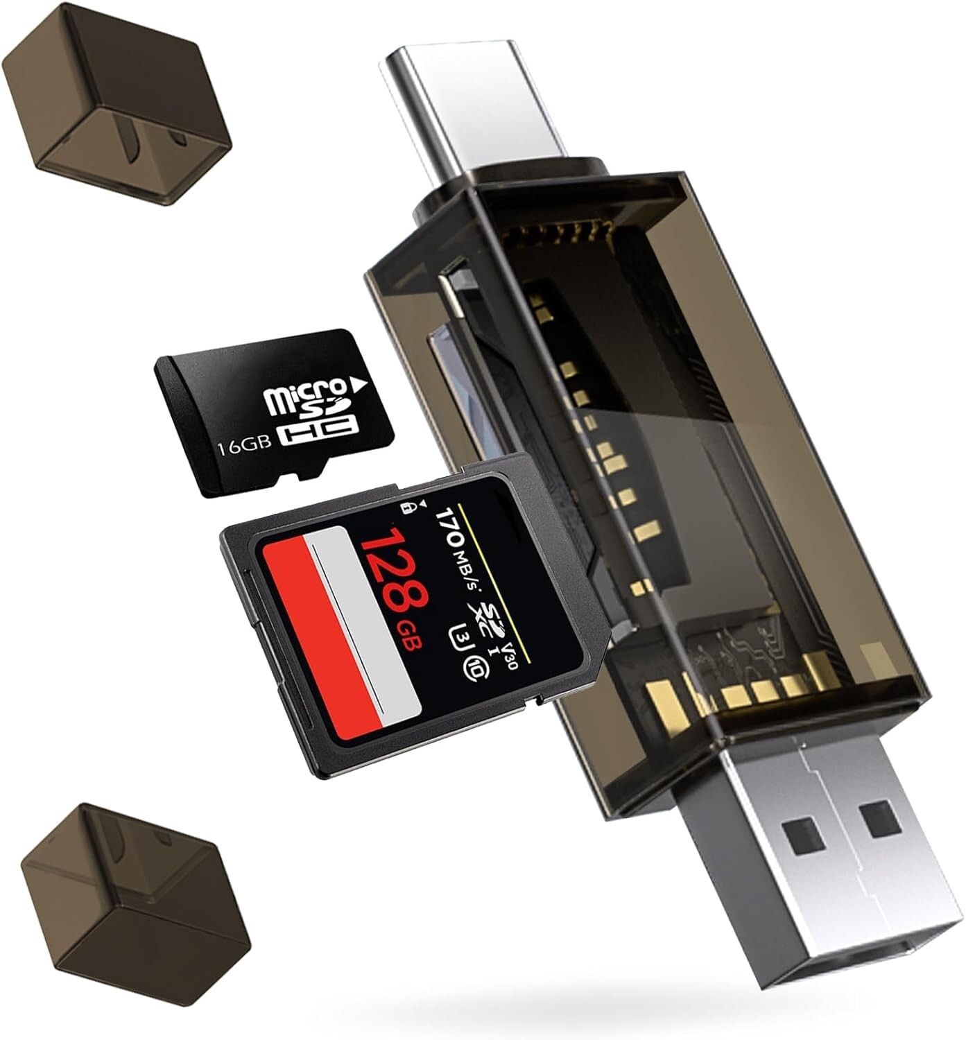 SD Card Reader, Dual Connector USB 2.0/USB-C Memory CardReader Adapter for SD