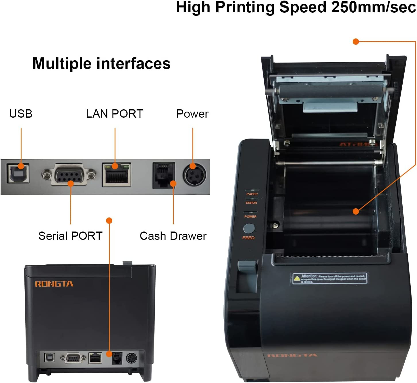 Thermal Receipt Printer, 80Mm Receipt Printers, Thermal Pos Printer with Auto C