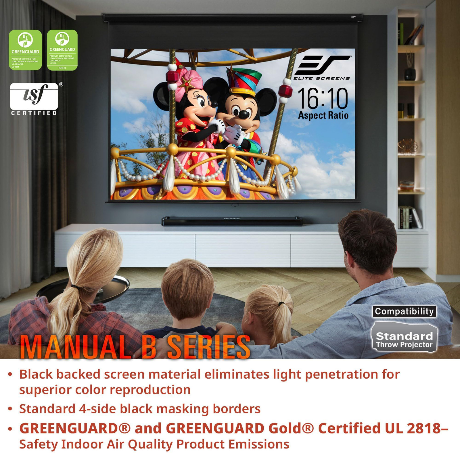 Elite Screens Manual B, 100-INCH Pull Down Projector 100 INCH, White