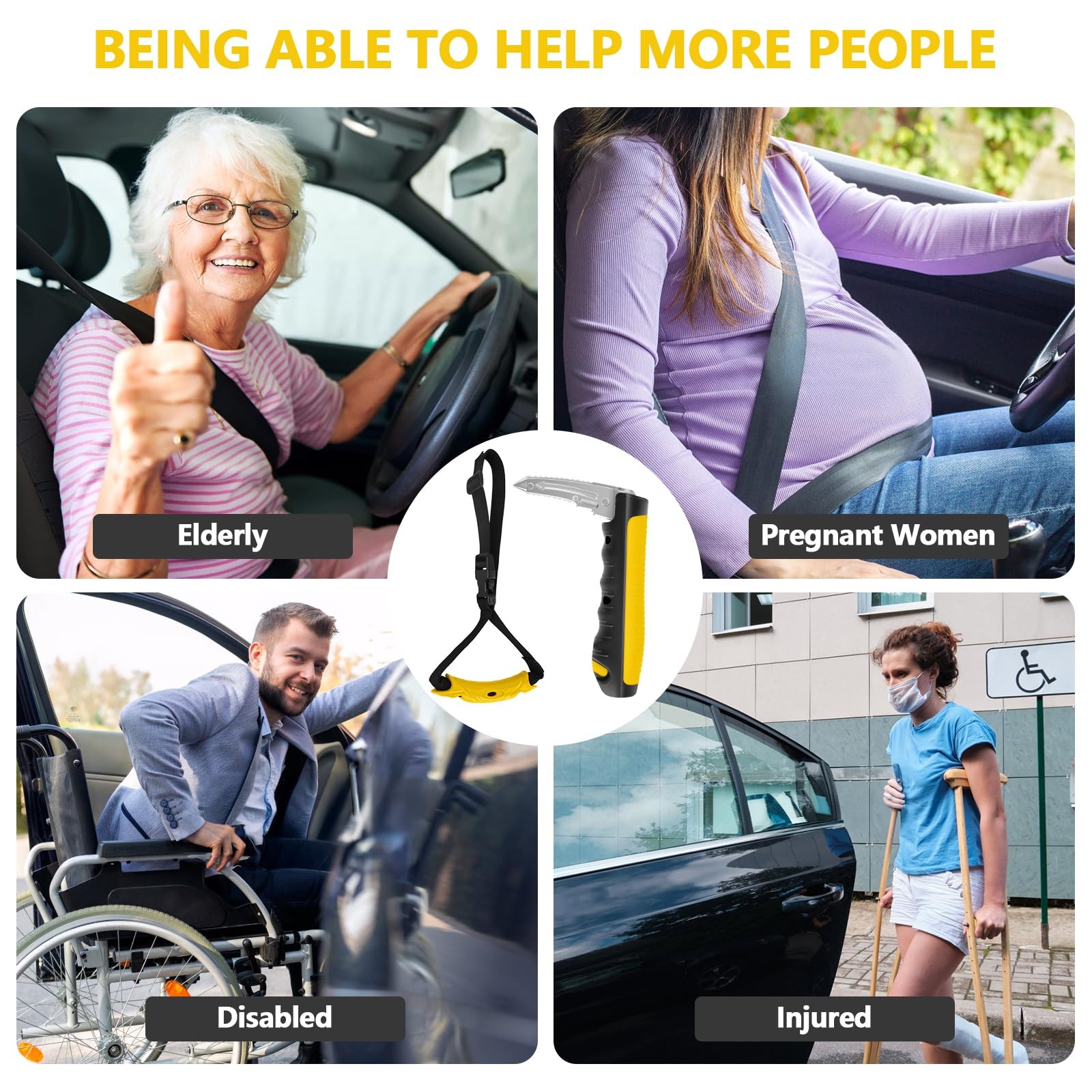 Kaiedos Car Door Handle for Elderly, 3-in-1 +Strap, Yellow--Strap