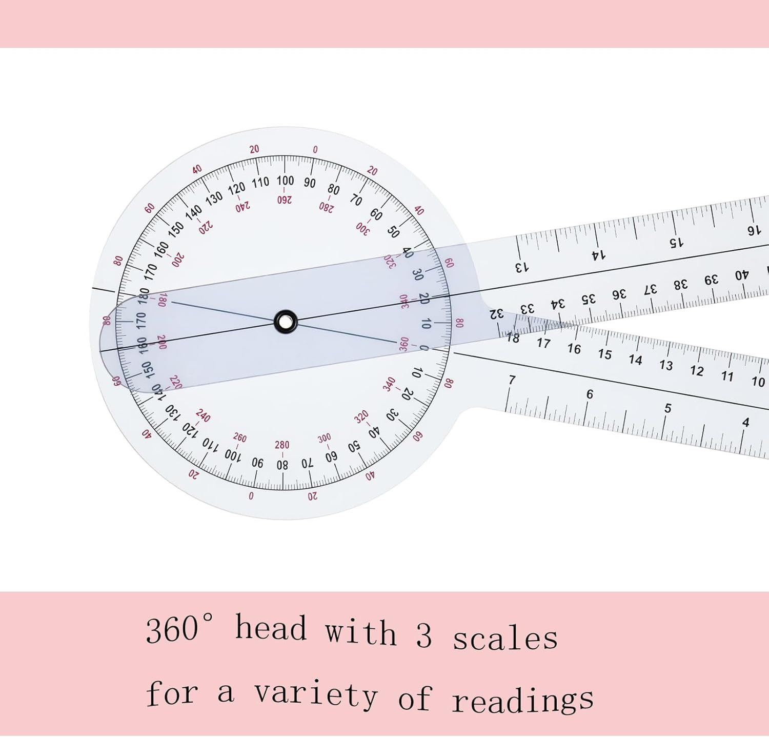 12 Inch Goniometer 360° Transparent Orthopedic Angle Ruler Clear Protractor
