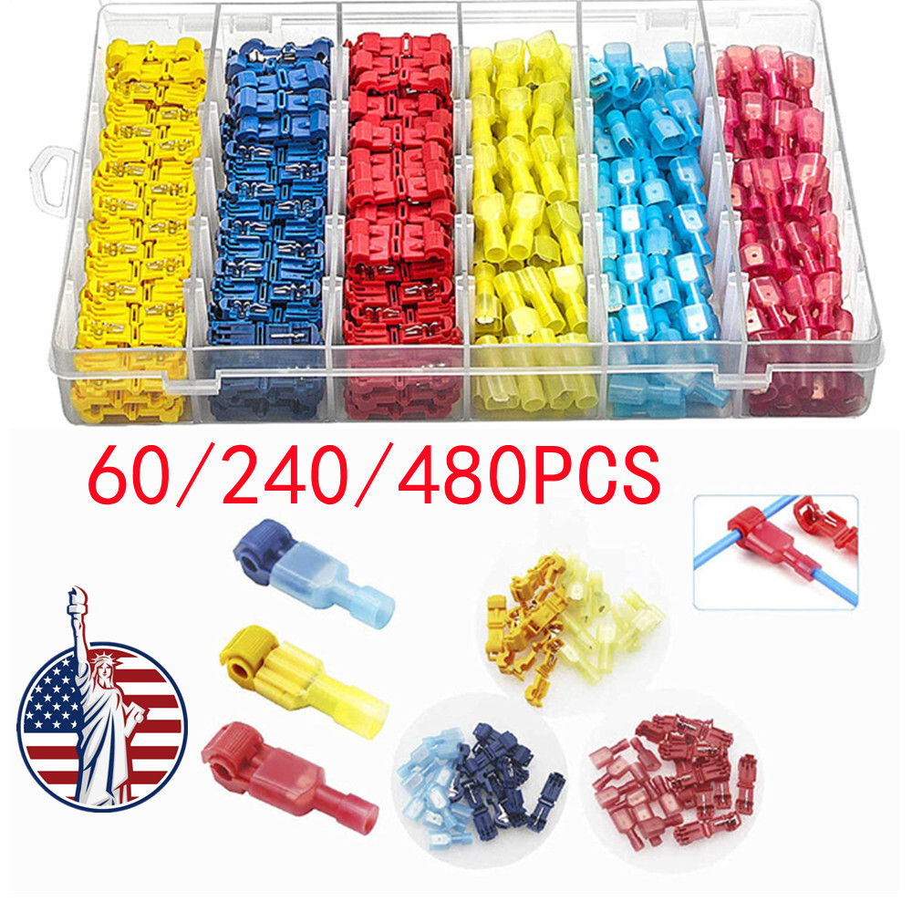 480Pcs Insulated T-Taps Quick Splice Crimp Terminals Electrical Wire Connectors