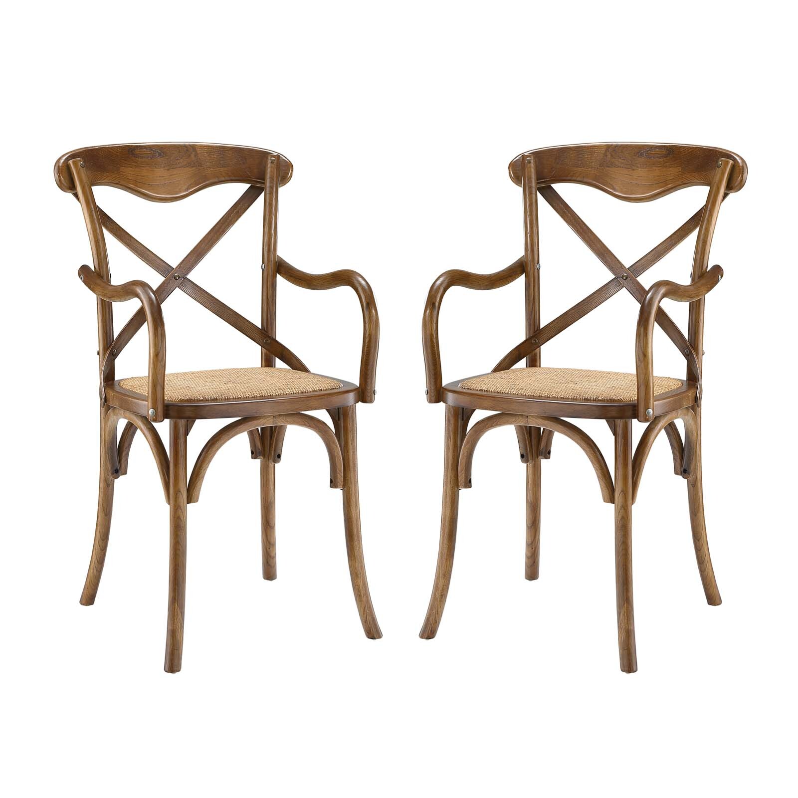 Modway Gear Dining Armchair Set of 2 in Walnut