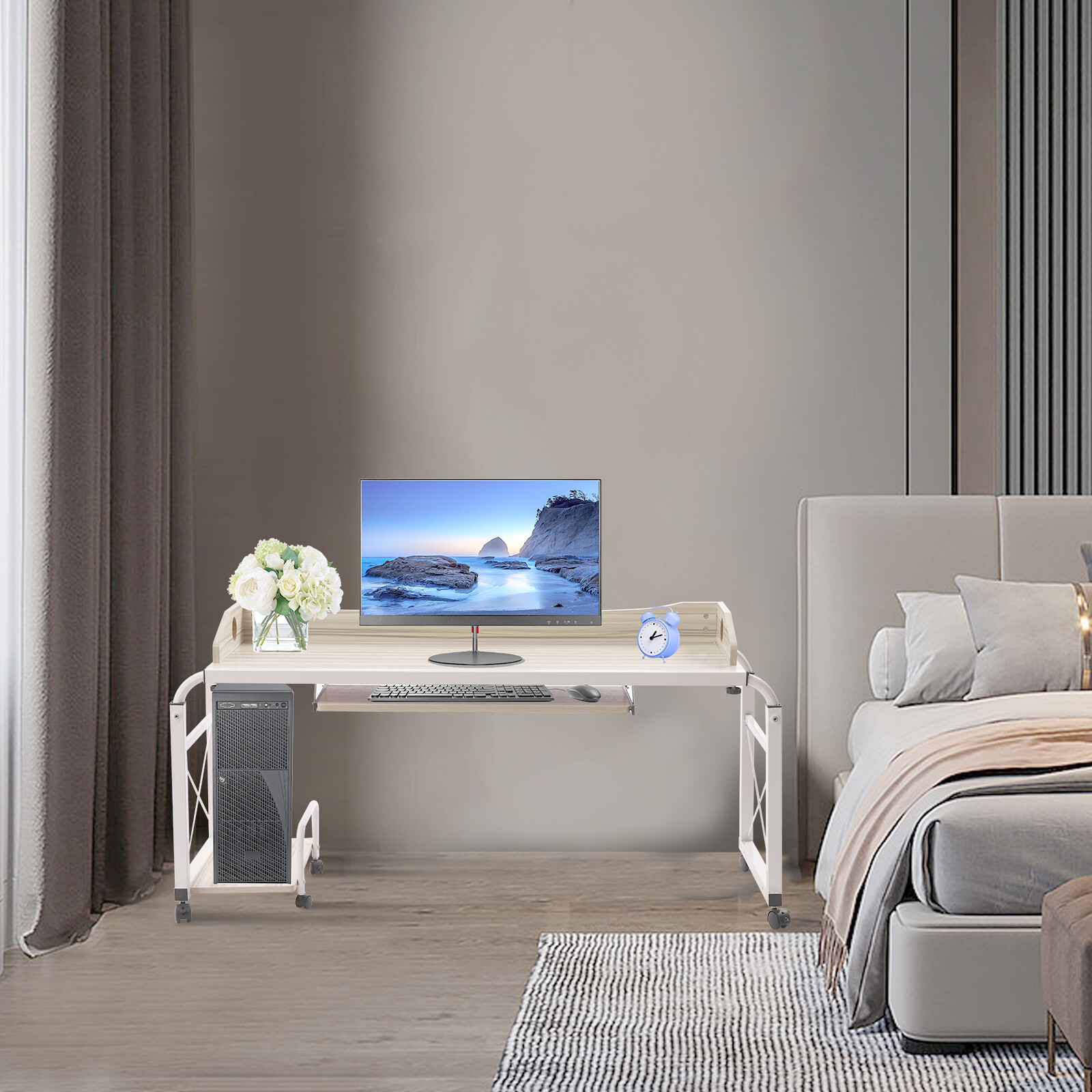 Over bed Table Desk Height Adjustable Rolling Laptop Computer Desk Cart For Home