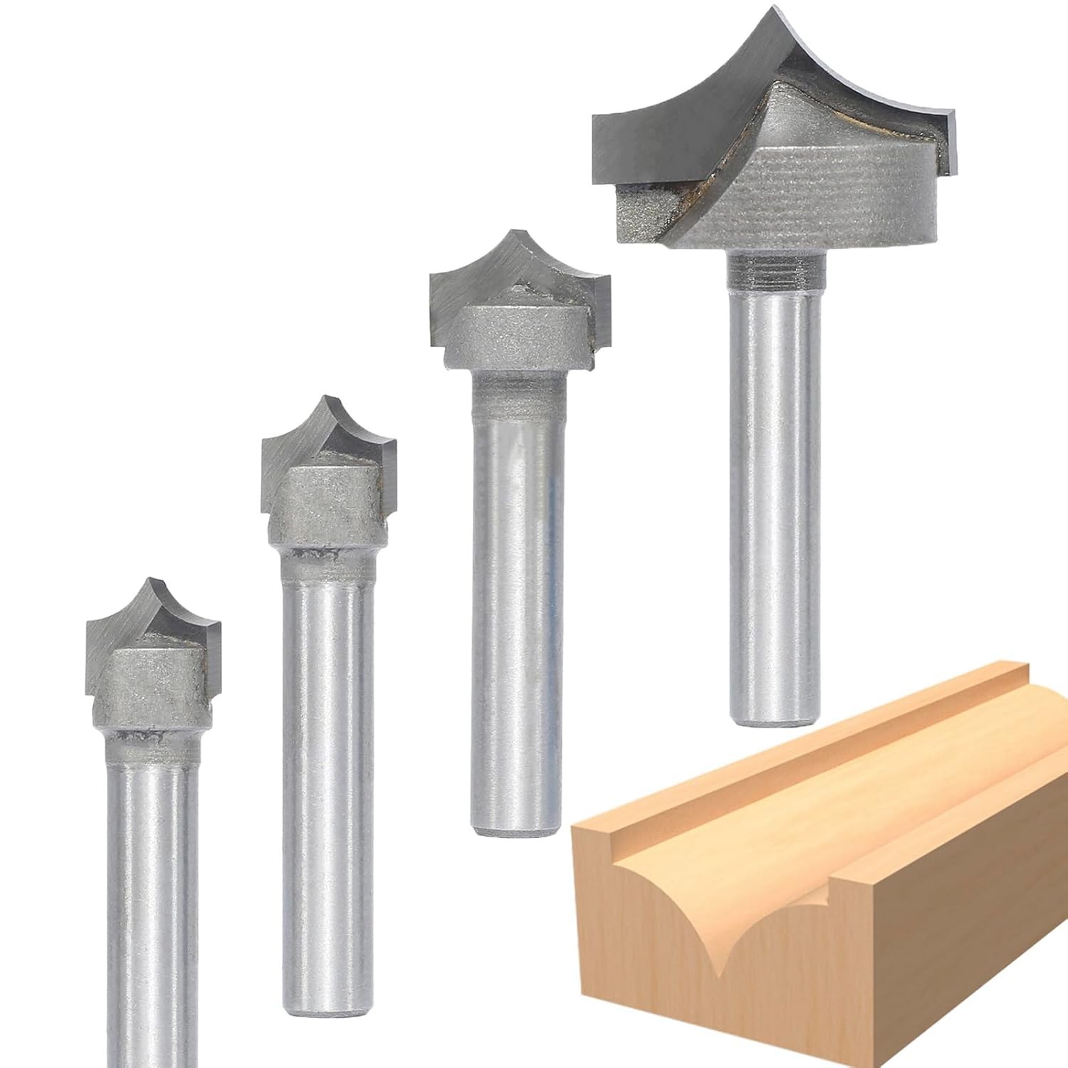4pcs Point Cutting Roundover Router Bit Set,1/4" Shank