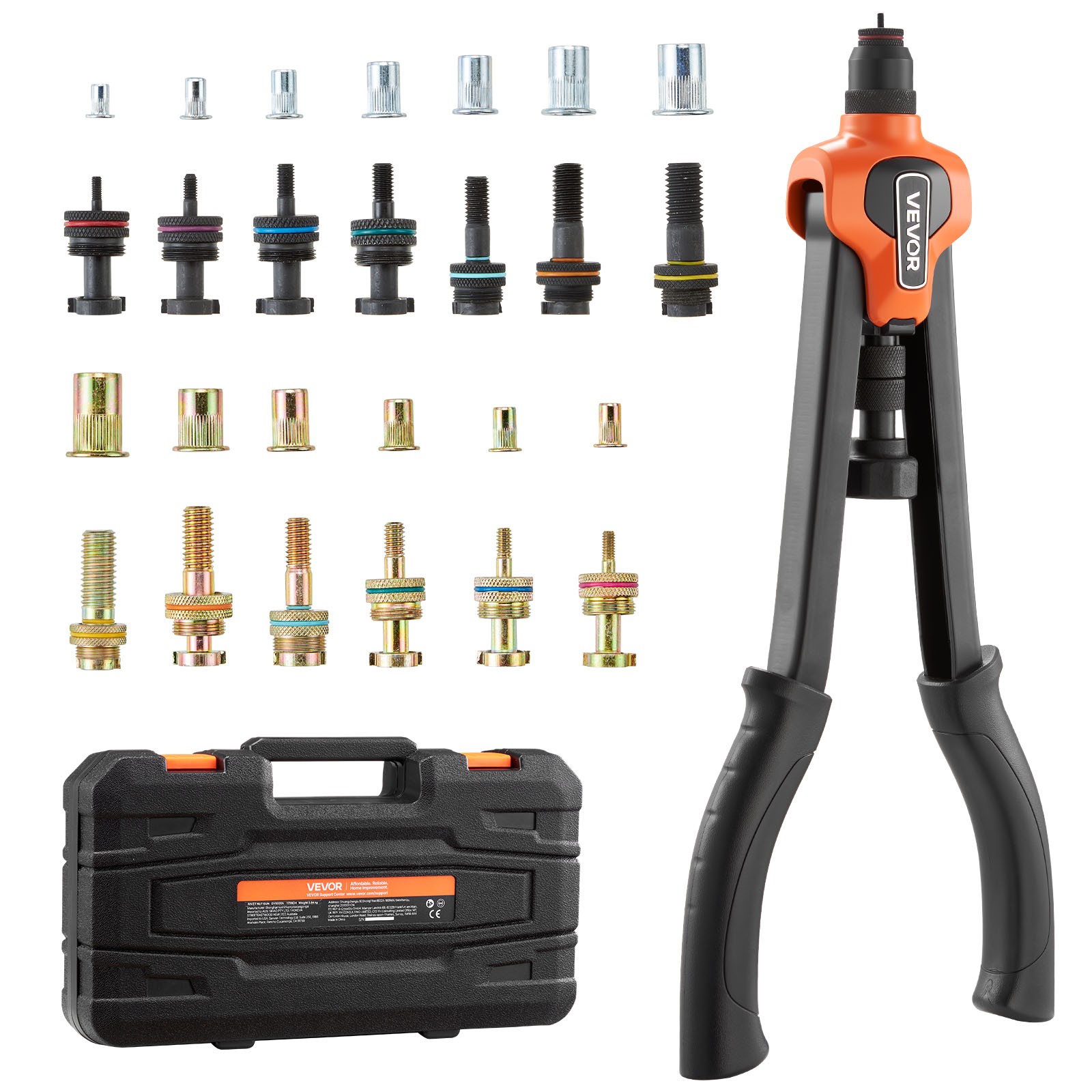 VEVOR Rivet Nut Tool Kit Rivnut Tool Kit 17-Inch Two-Handed 13 Mandrels 130 Nuts