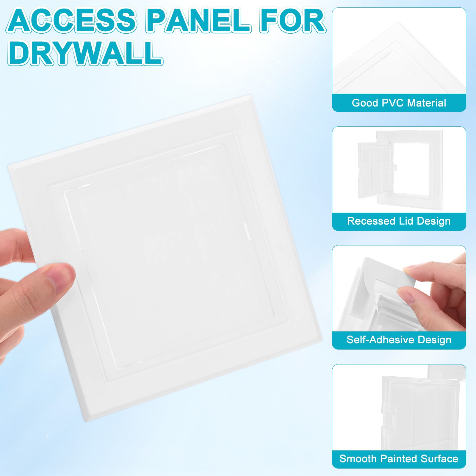 1-Pack Access Panel for Drywall, 4.5x4.5" Plastic Self Adhesive Cover [White]