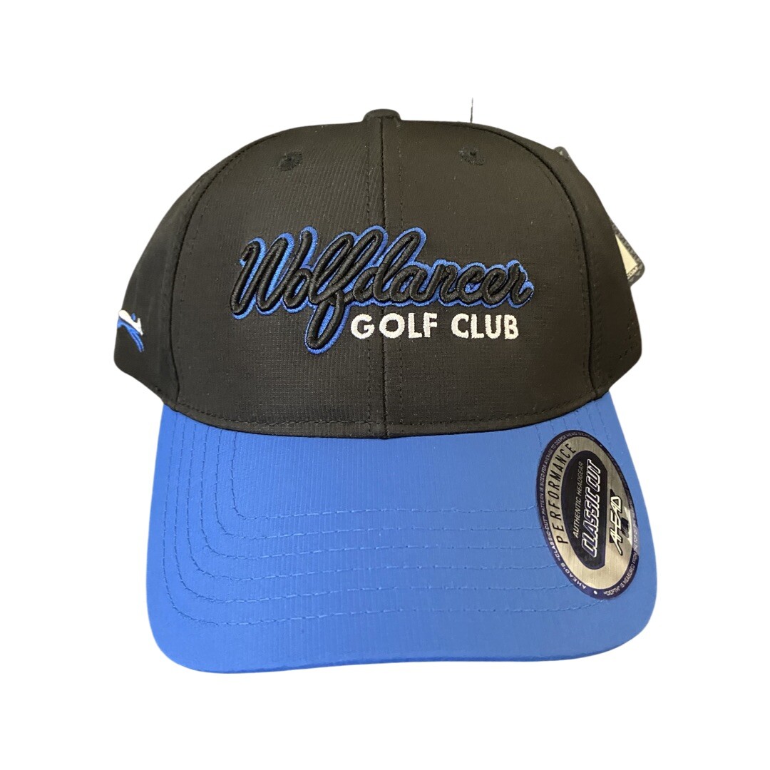 Wolf Dancer Golf Club Hat Lost Pines Black Blue Adjustable Size Ahead