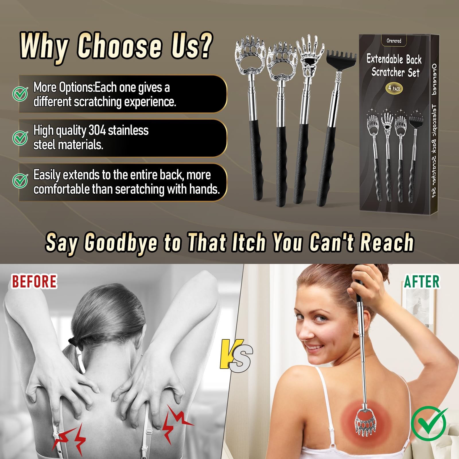 Orerered 4Pcs Back Scratcher Extendable for Men 4pcs, Backscratcher 4pcs