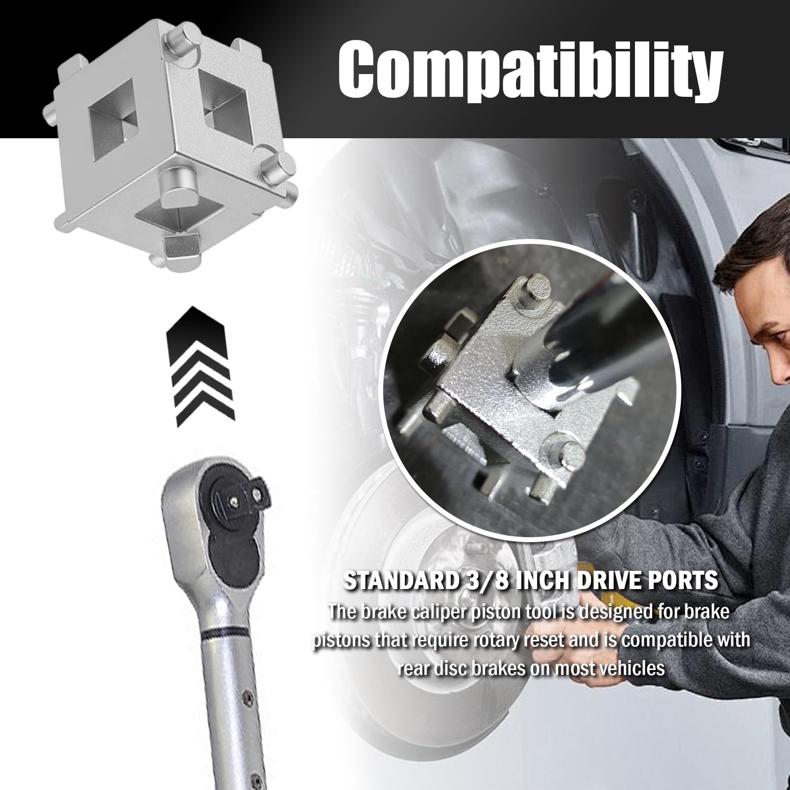 TSIEBRV Cube Brake Caliper Compression Tool Driven 1.3*1.29*0.99 inch, Silver