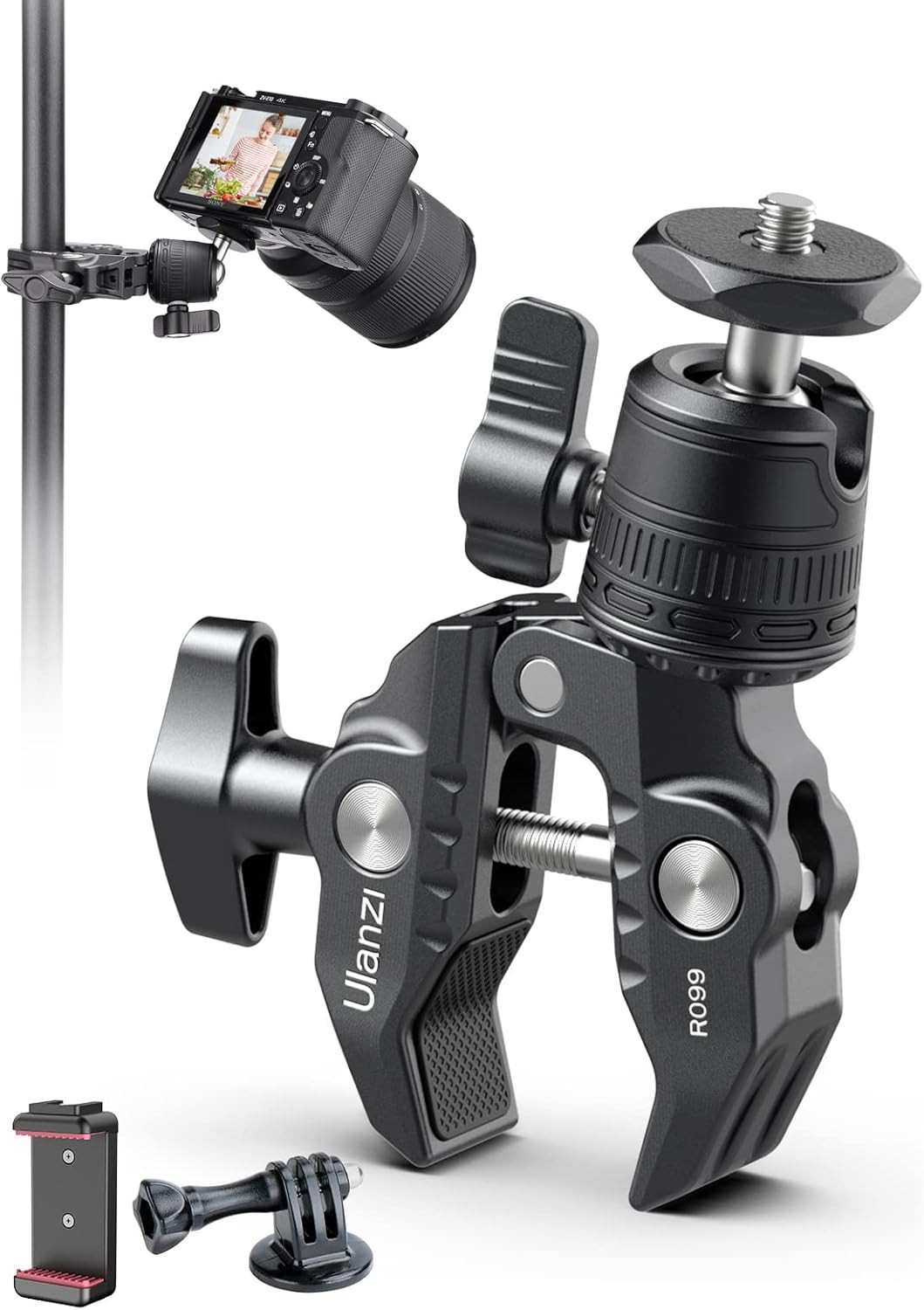 ULANZI R099 Super Clamp Camera Mount - Heavy Duty 3.3Lb Load Metal Clamp