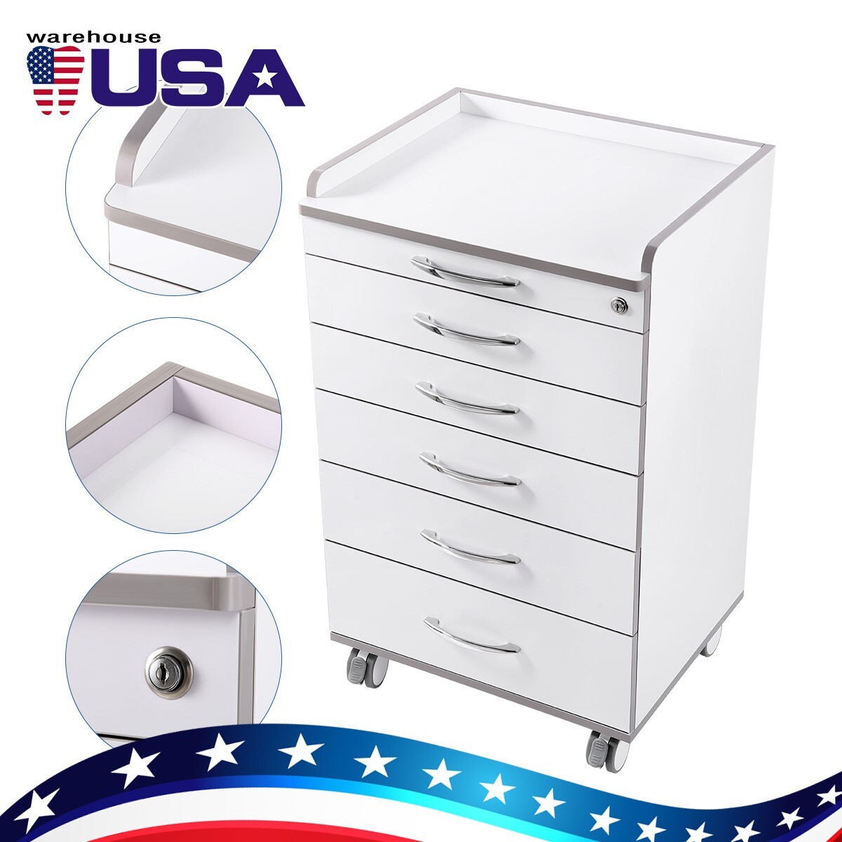 5 Drawers Dental Medical Storage Cabinet Mobile Rolling Utility Storage Cart