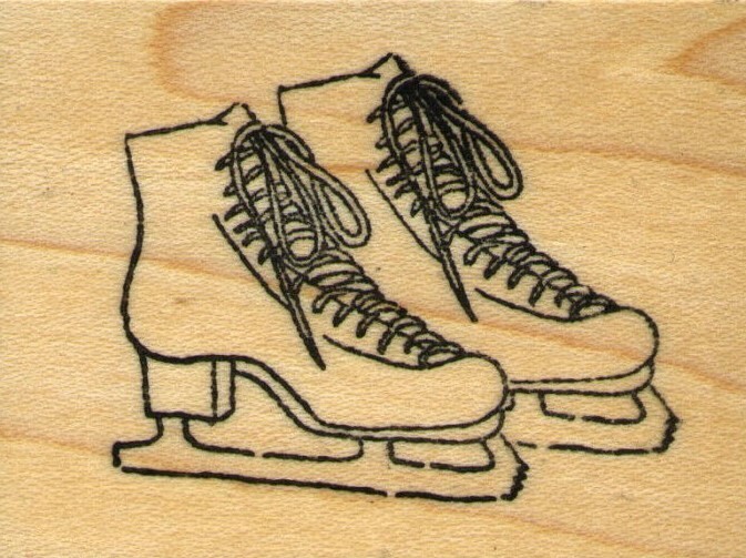 mounted rubber stamps   Ice Skates A  wood mount 1 1/2" X 2"