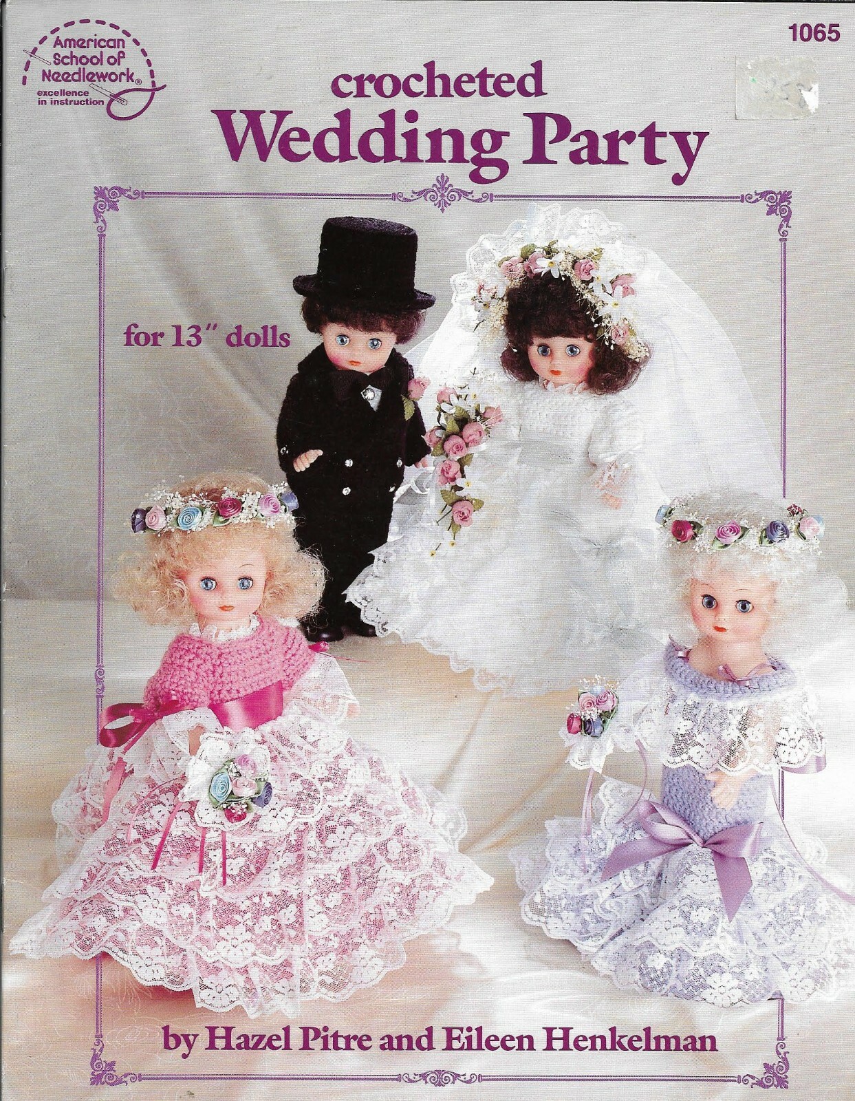 WEDDING PARTY BRIDE & GROOM 13" DOLL DRESSES 6 DESIGNS CROCHET PATTERN BOOK