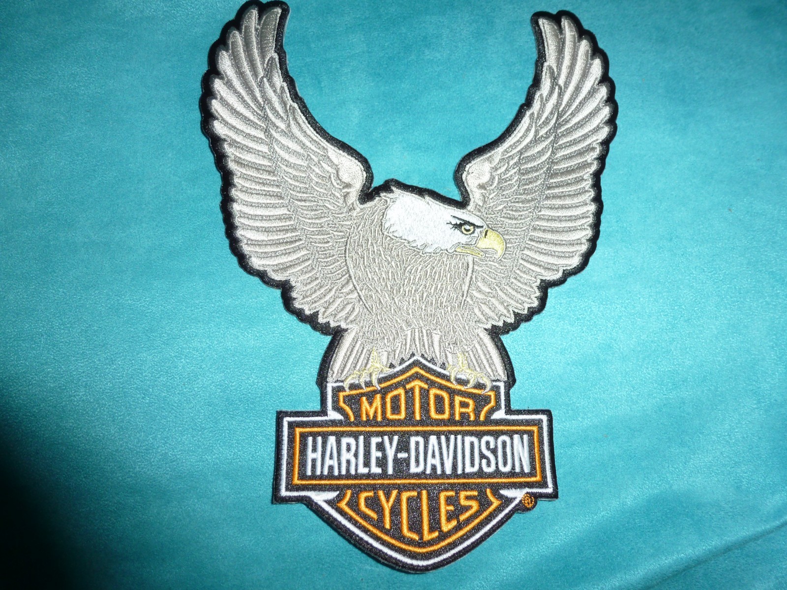 HARLEY DAVIDSON MOTORCYCLE Eagle Winged Large Silver Patch Emblem 10 x 7.5" New