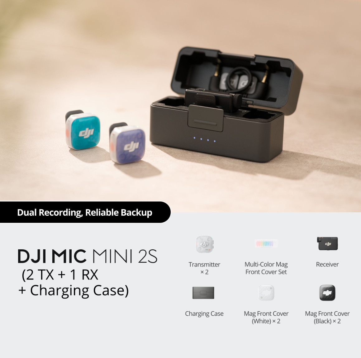DJI Mic Mini 2S (2 TX + 1 RX + Charging Case) 32 Bit Float Rec 400m Wireless Ran