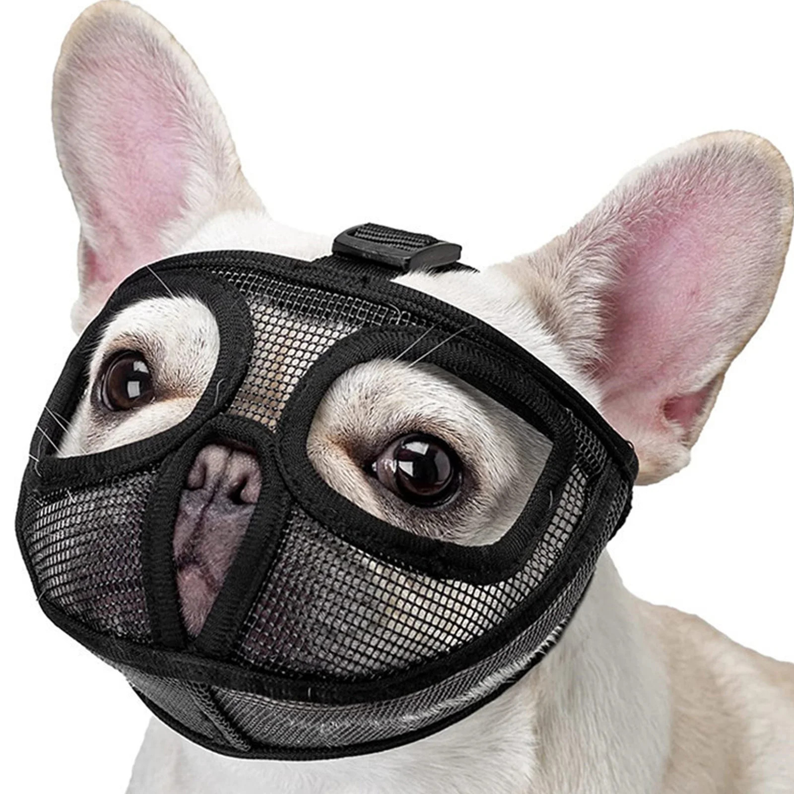 French Bulldog Muzzle with Mouth Opening & Enlarged Eye Holes Allows Panting Dri