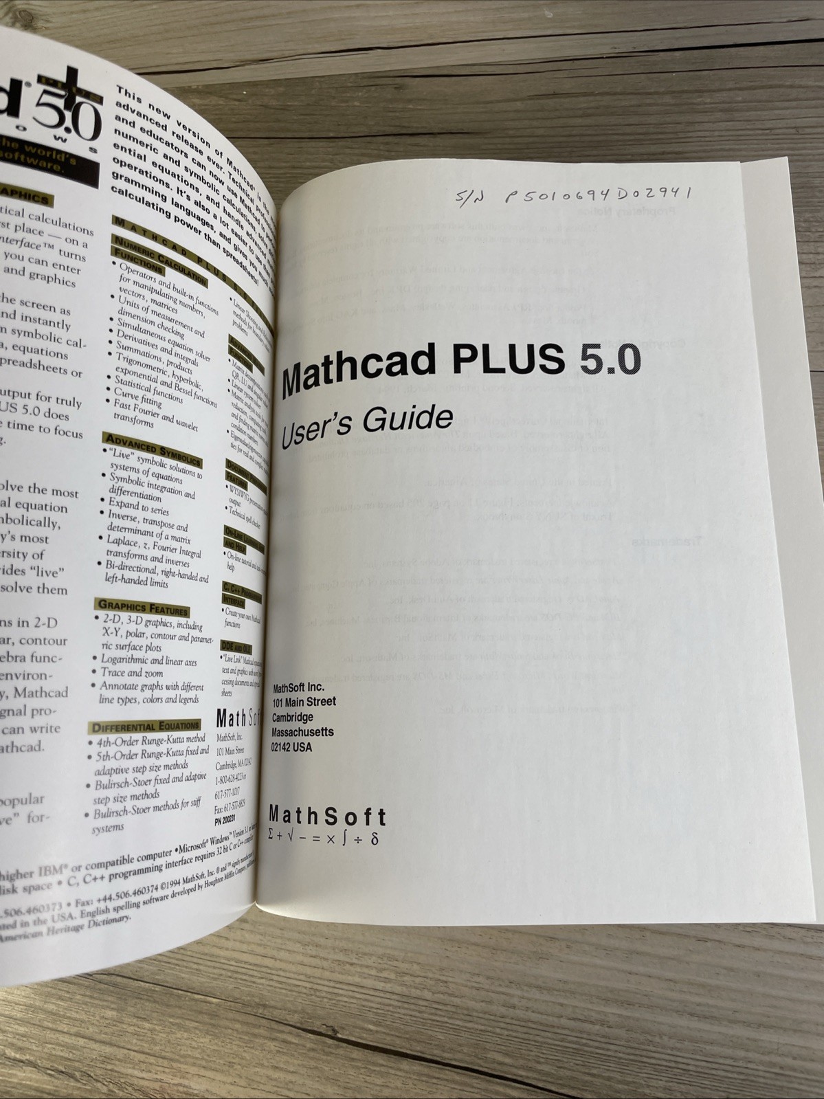 Math Soft Mathcad 5.0 Plus for Windows User Guide w/Quick Reference Book RARE