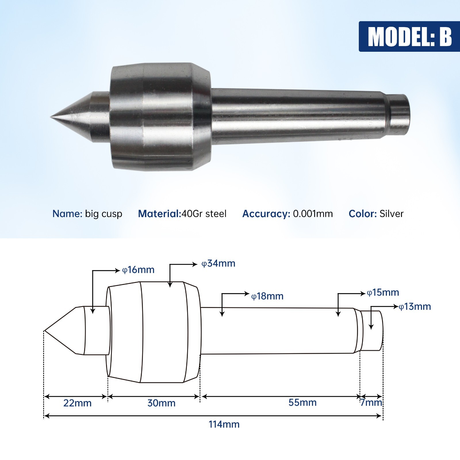 【US】65mm MT2 Lathe Center Tailstock with 4pcs Replaceable Heads For CNC Router