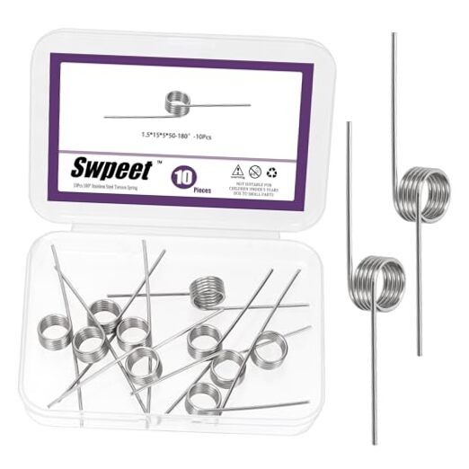 Swpeet 10Pcs 180 Degree Stainless Steel Torsional Springs 1.5x15x5x50mm 180°