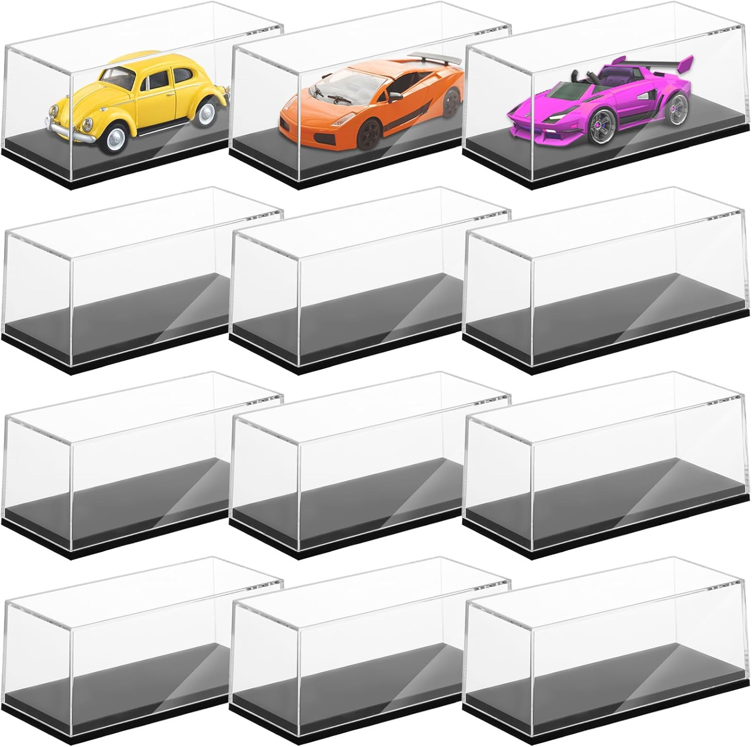 12 Pack Clear Acrylic Display Case for 1/64 Scale Hot Wheels Model Cars Toys