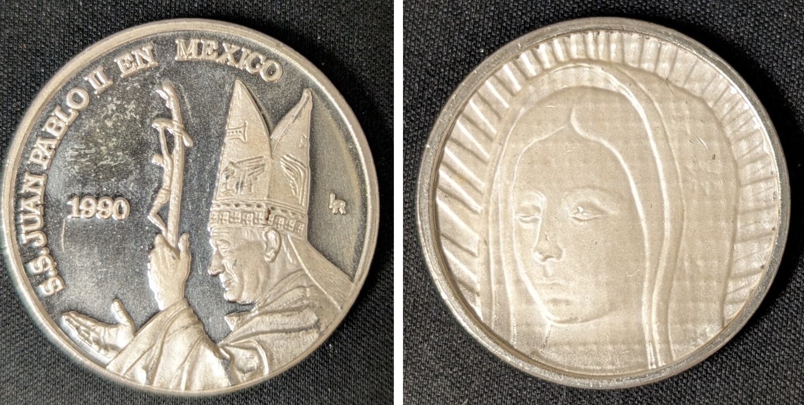 .999 Silver Mexico Round ~ 1990 Juan Pablo II En Mexico ~ 30g .999 Plata Pope