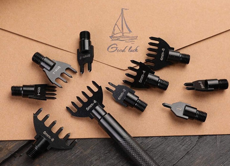 Leather Craft Sew Stitch Pricking Chisel Punch Tool &10 Replaceable head
