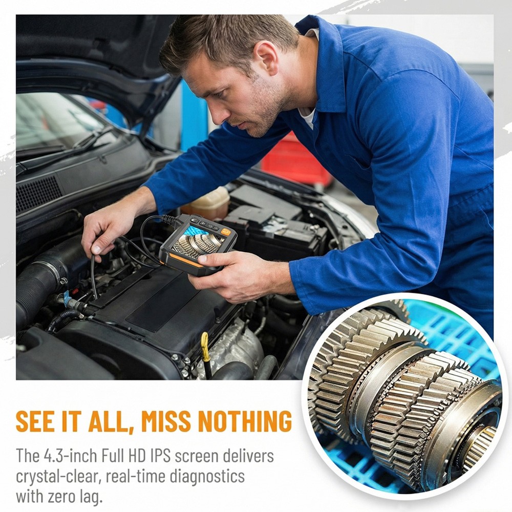 5M Handheld Industrial Endoscope 8mm Borescope Inspection Snake Camera with 8LED