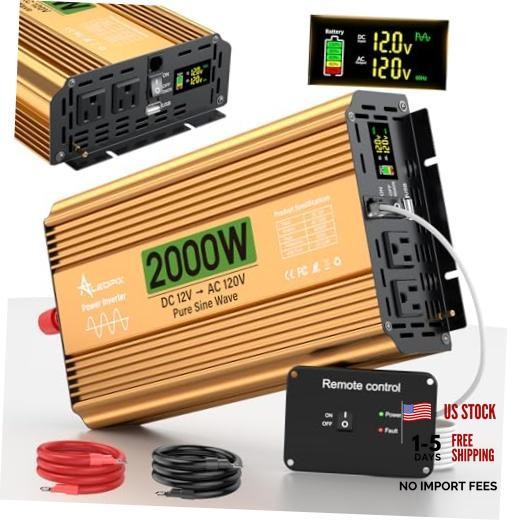 2000 Watt Inverter 12V DC to 110V/120V AC, Pure 2000W inverter pure sine wave