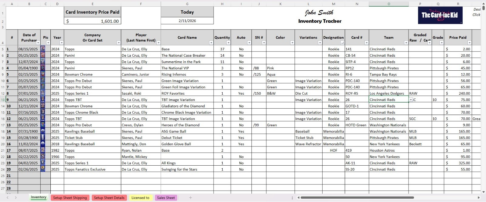 Baseball Card Inventory Tracker & P&L Spreadsheet (Digital) watch Tutorial Video