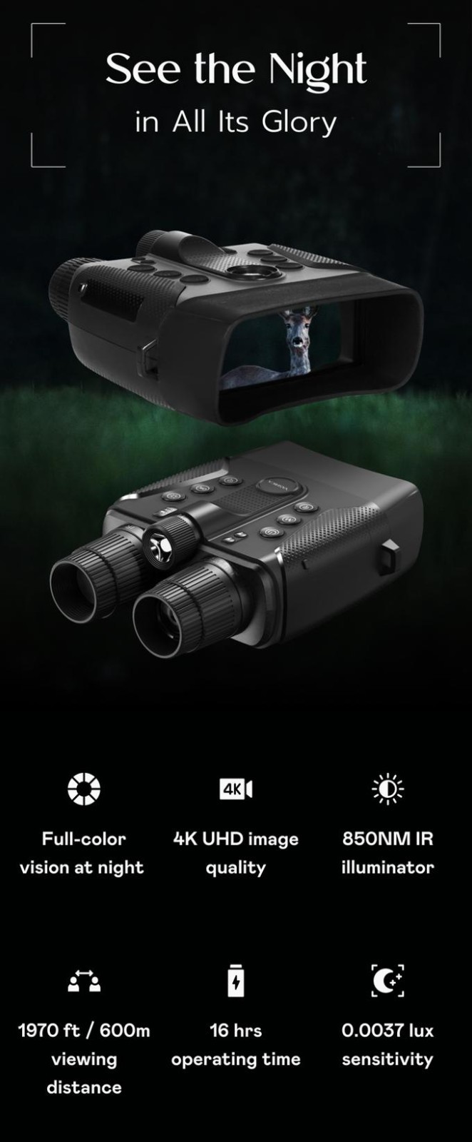 YASHICA Vision binocular night vision. Capture Night in 4K and Recording Ability