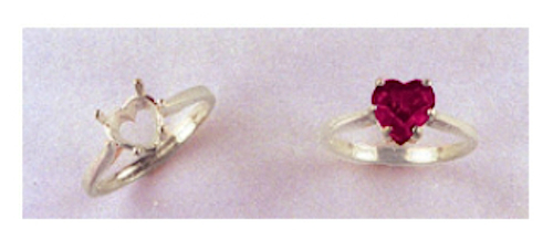 5x5-7x7mm: Heart Faceted 6-Prong Sterling Silver Pre-Notched Ring Setting Size 7