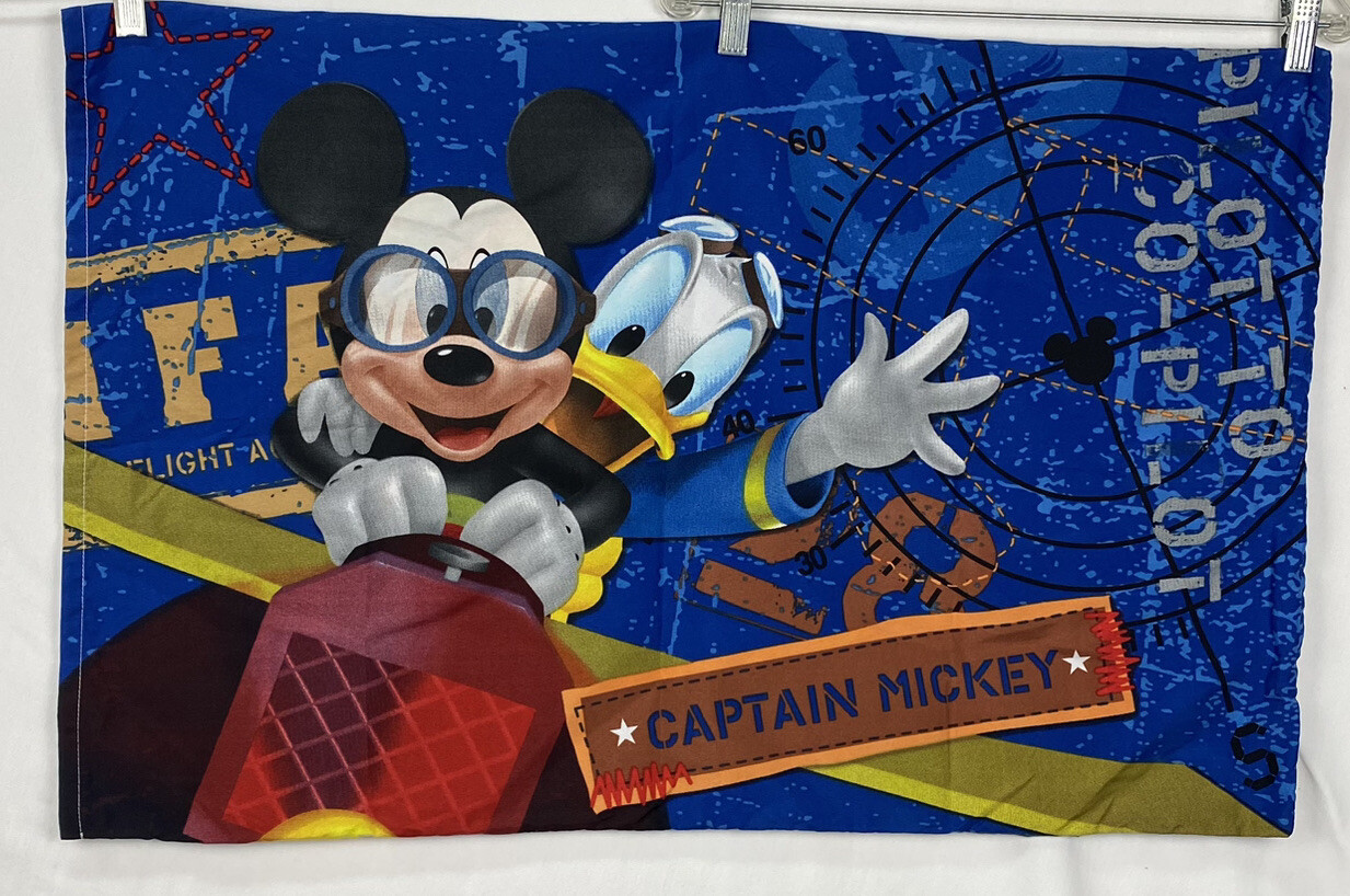 Disney Captain Mickey Mouse Flight Academy Pillow Case With Donald Duck 29x19