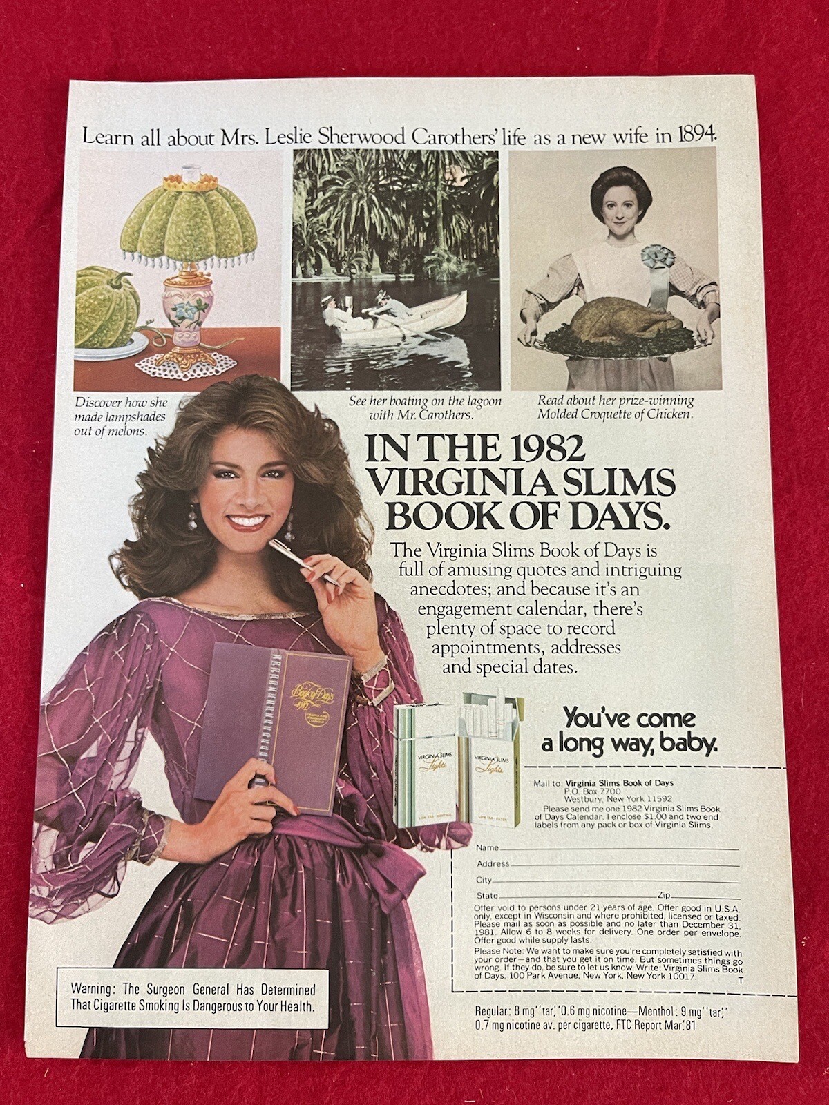 Vintage 1981 Virginia Slims Cigarettes Print Ad For 1982 Book Of Days Ad Only