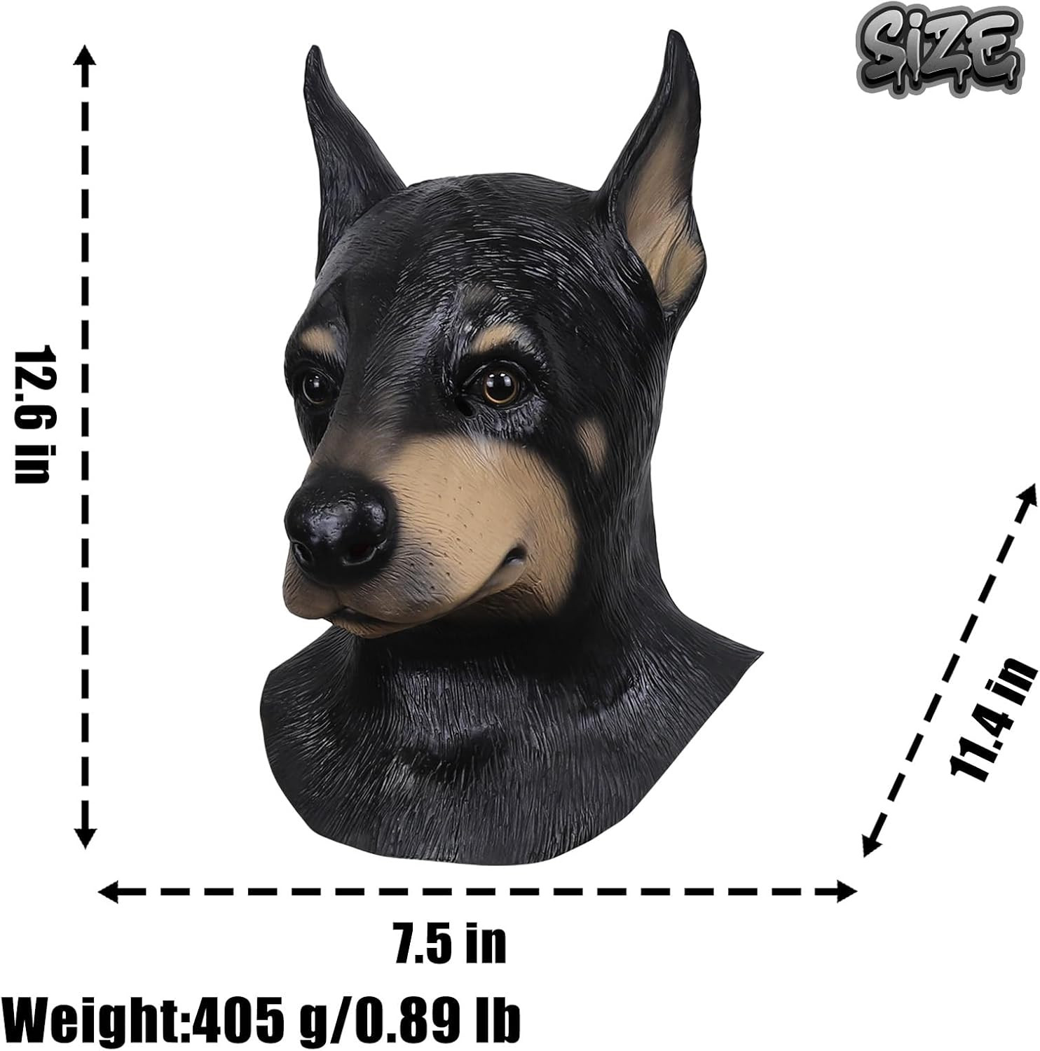 Dog Mask Doberman Head Adult Size Black Funny Animal Mask Halloween Party Costum