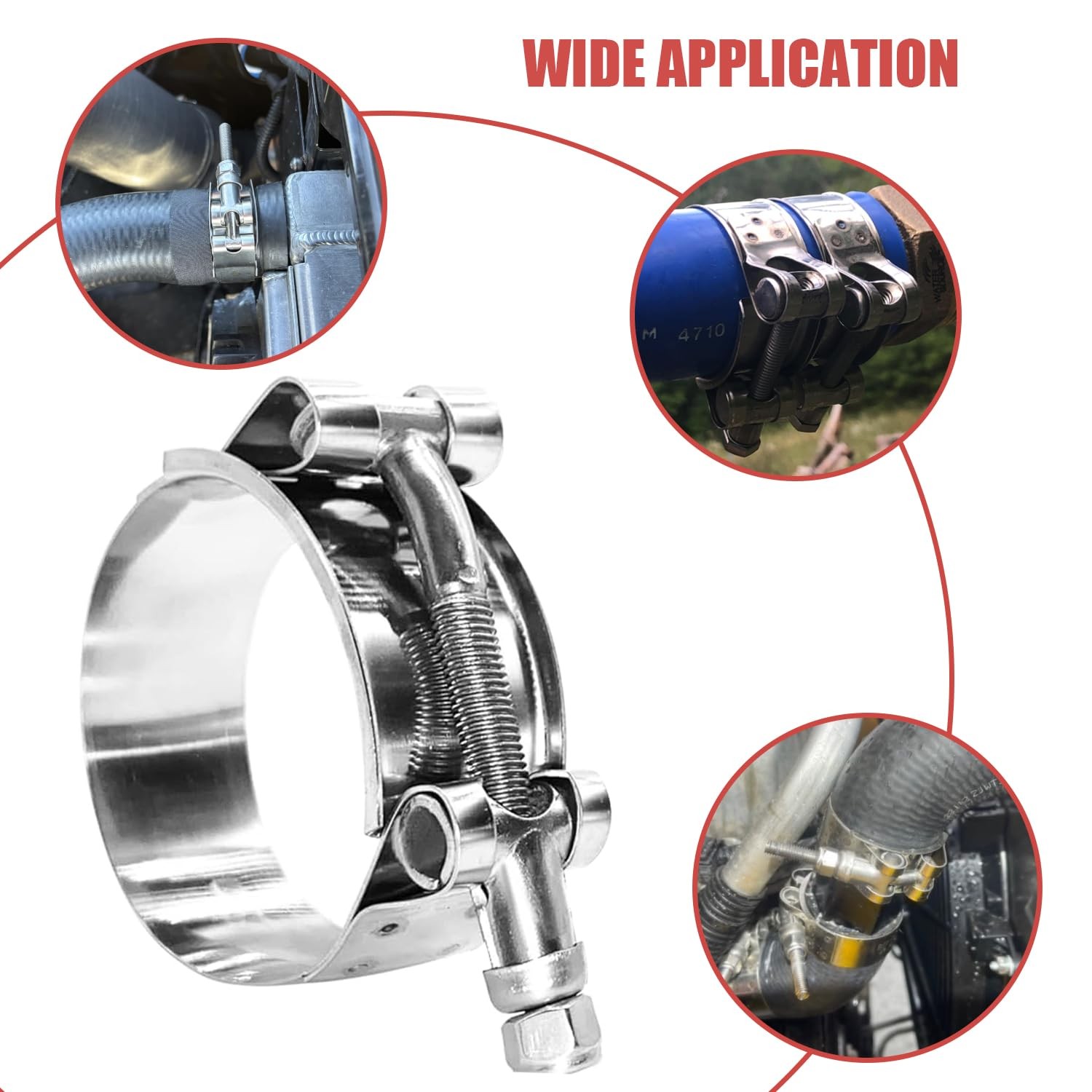 BOTTEN 4 Pack 1.5" T-Bolt Hose Clamp Range 44-50mm (1.73" - 1.96")