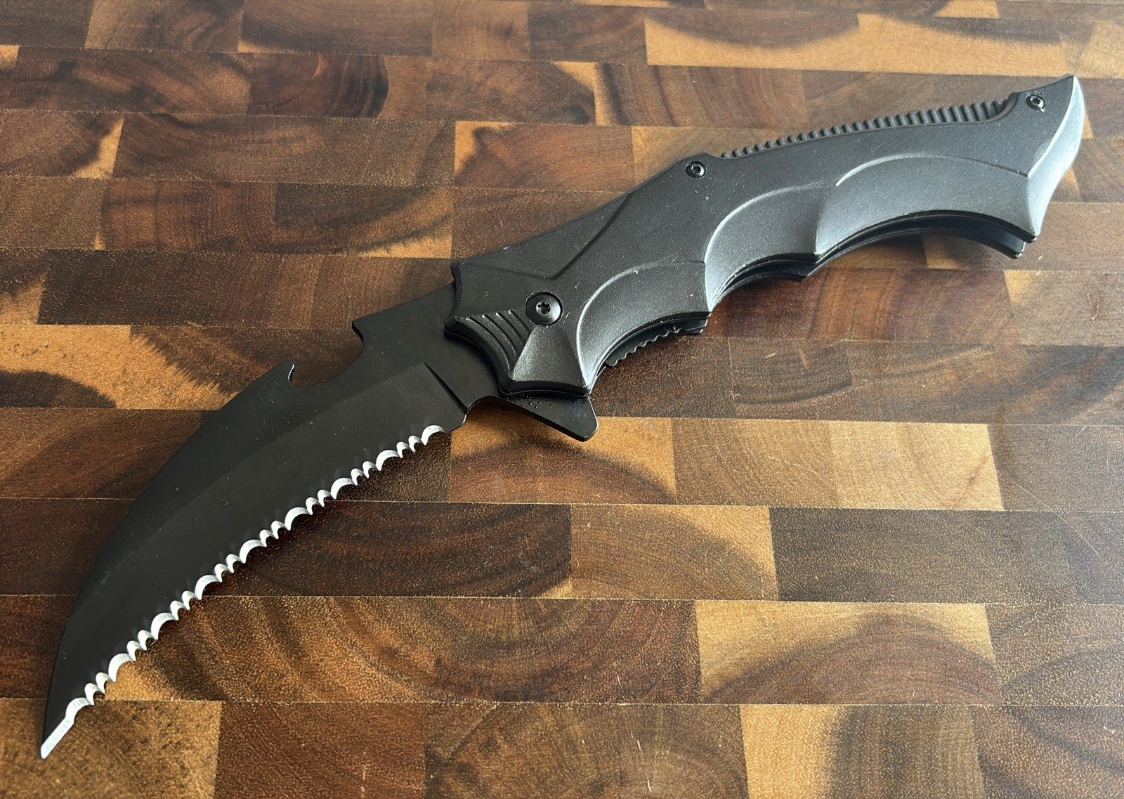 10 Inch XL Folding Knife Black Hawkbill 4 Inch Blade Serrated Black Assisted