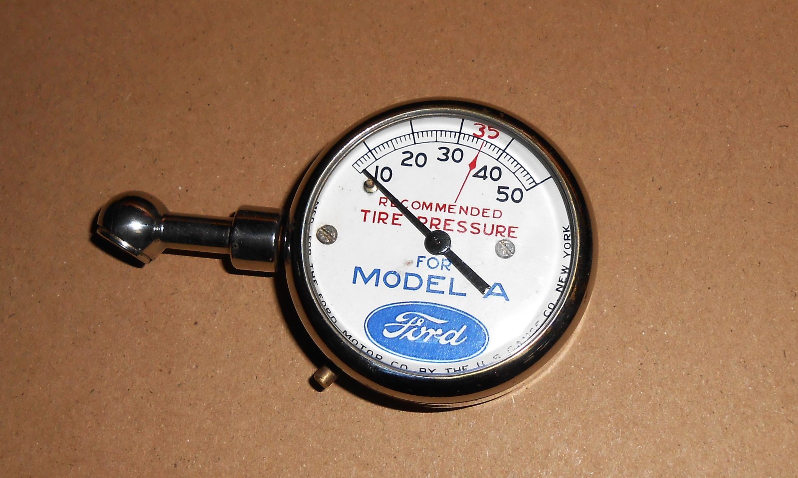 Antique 1927 Model A Ford Tire Gauge Vintage Leather Snap Pouch Excellent