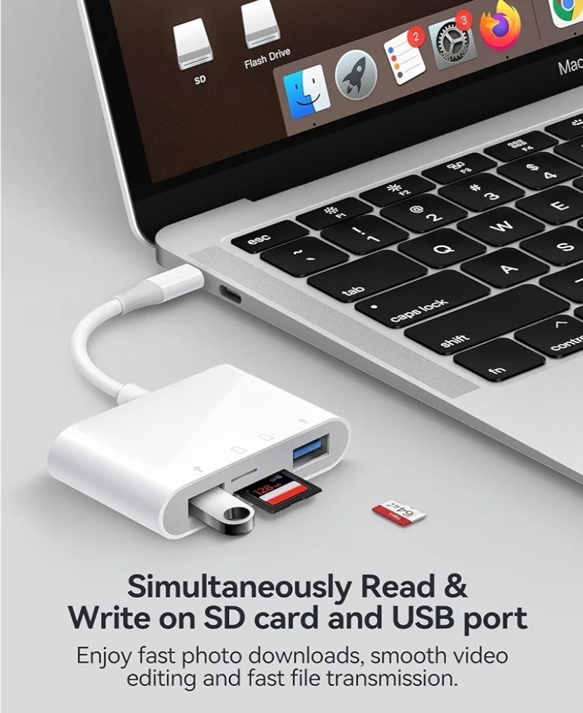 USB C SD Card Reader, Type C 4-Slots Memory Card Adapter with Dual USB Ports