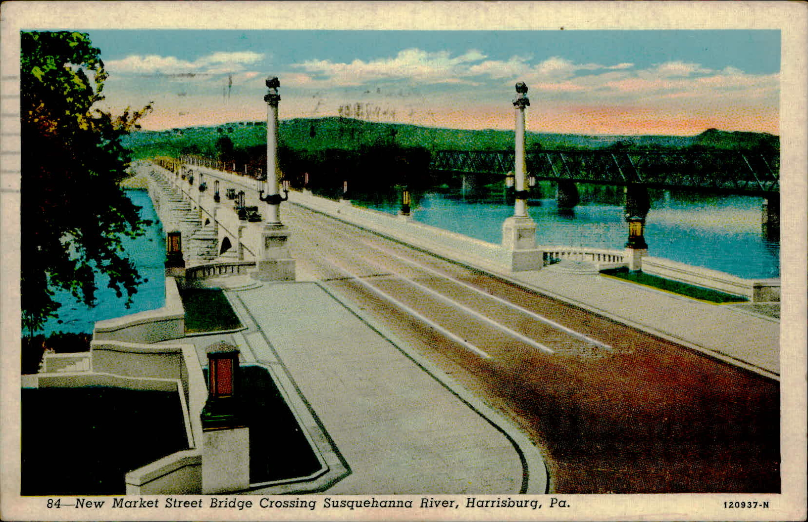 Postcard: 84 New Market Street Bridge Crossing Susquehanna River, Harr