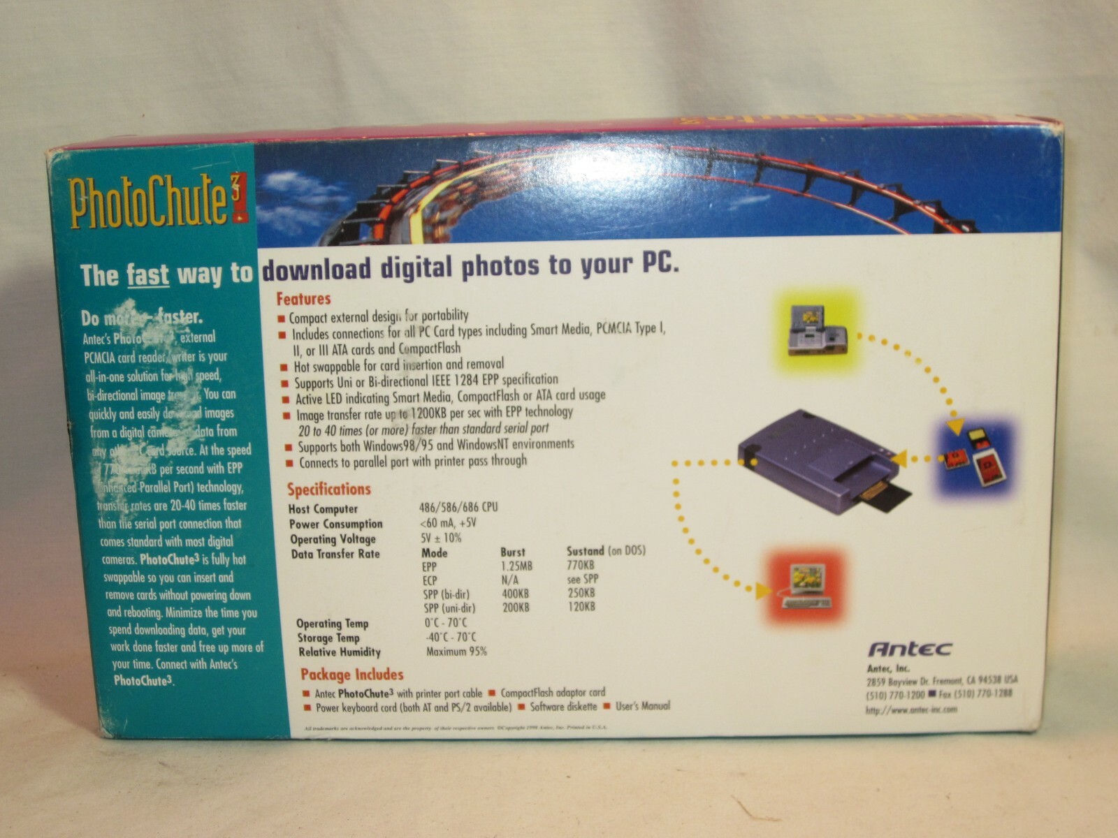 vintage Antec PhotoChute 3 Digital Camera PC connection complete adapter nos